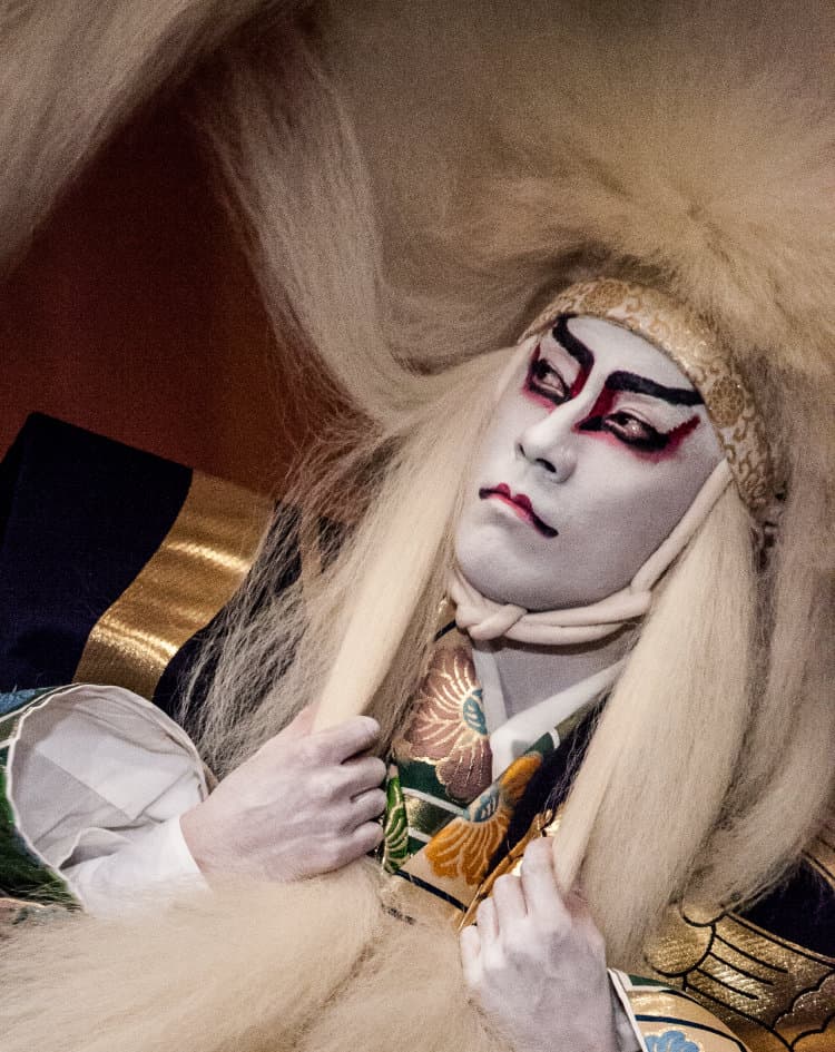 A stage photograph in a white-maned role